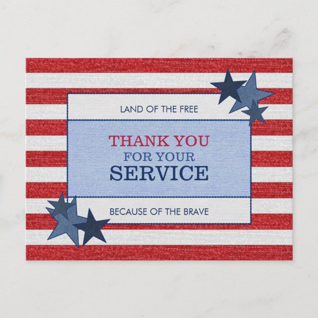 Stars Stripes Denim Patriotic Veteran Vielen Dank Postkarte (Vorderseite)