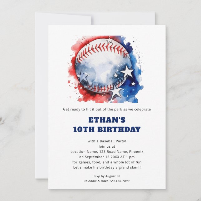 Stars Stripes Kinder Baseball Geburtstag Einladung (Vorderseite)