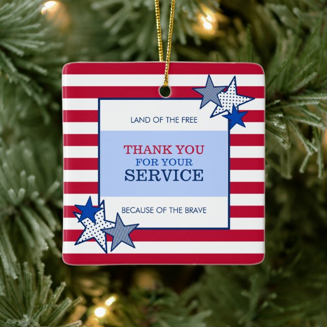Stars Stripes Patriotic Veteran Service Vielen Dan Keramikornament (Baum)