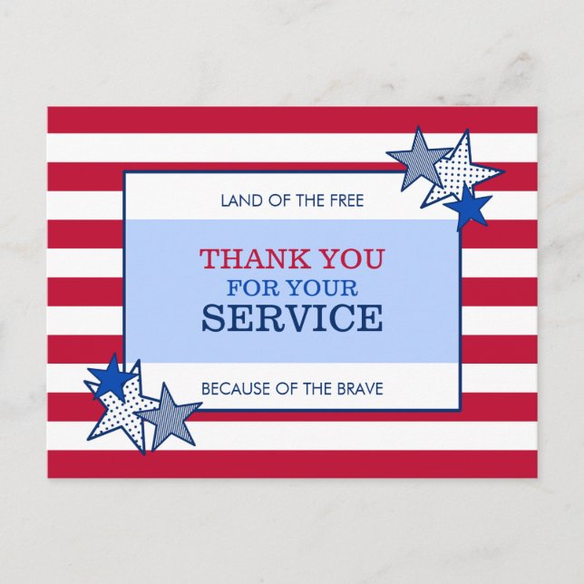 Stars Stripes Patriotic Veteran Service Vielen Dan Postkarte (Vorderseite)