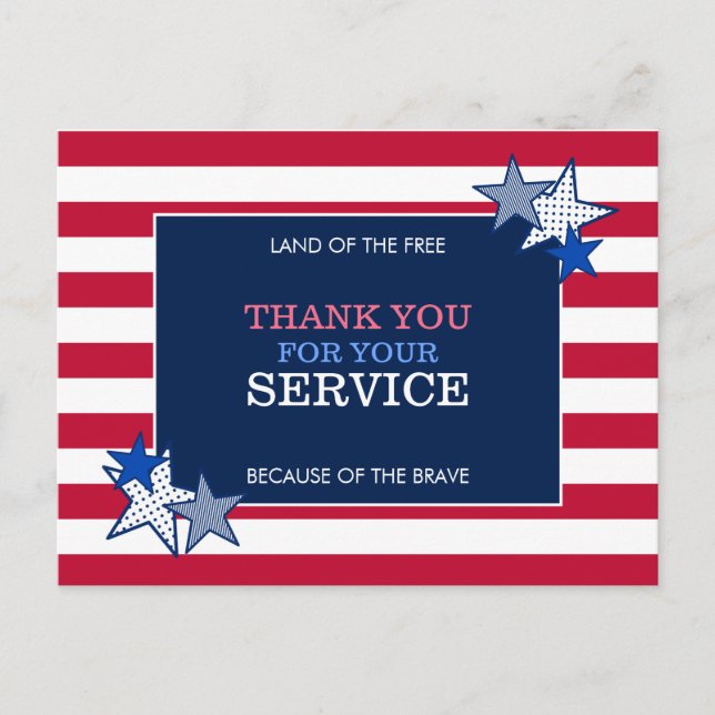 Stars Stripes Patriotic Veteran Service Vielen Dan Postkarte (Vorderseite)