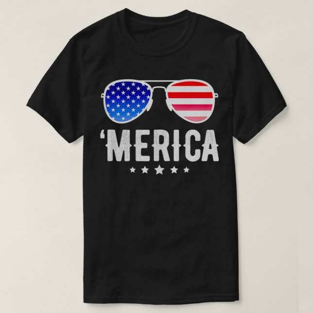 Stars Stripes Sunglasses Freedom USA Merica T-Shirt (Design vorne)