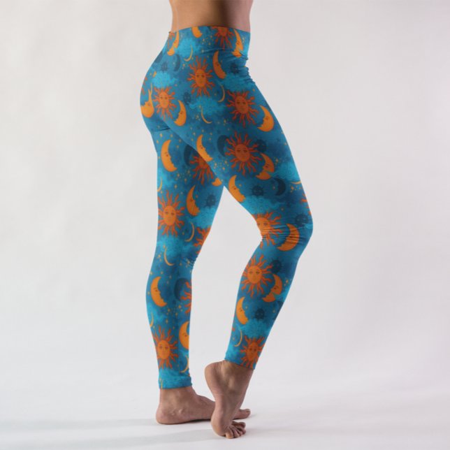 Stars Sun Moon Clouds Night Sky Blue Leggings (Von Creator hochgeladen)