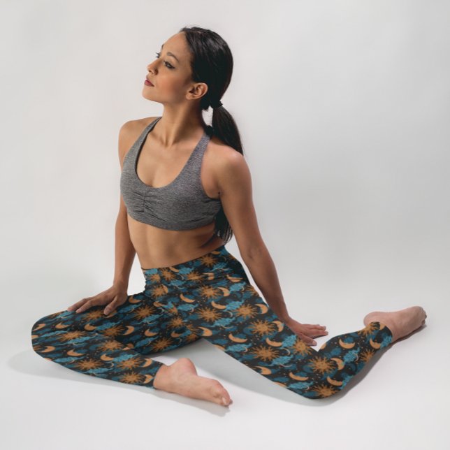 Stars Sun Moon Himmelsmuster Schwarz Leggings (Von Creator hochgeladen)