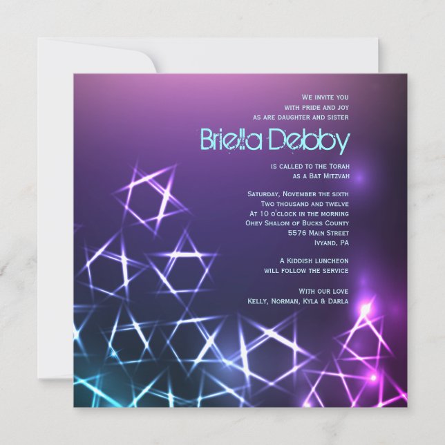 STARS UND LIGHTS Bar Bat Mitzvah Einladung (Vorderseite)