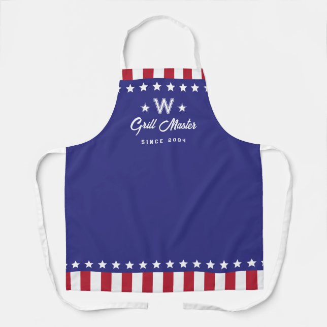 Stars und Streifen Monogramm Grill Master seit Jah Schürze (Vorderseite)