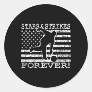 Stars und Strikes für immer Bowling American Flag  Runder Aufkleber