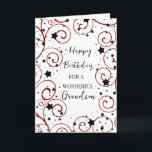 Stars und Wirbel Grandson Birthday Karte<br><div class="desc">Geburtstagskarte für Enkel mit lustigen Stars und Wirbel in Schwarz und Rot und nachdenklich.</div>