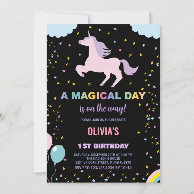 Stars Unicorn Einladung zum Geburtstag (Vorderseite)