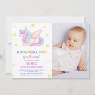 Stars Unicorn Geburtstagseinladungen mit Foto Einladung