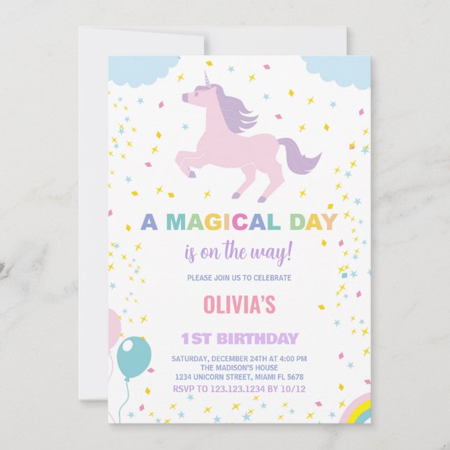 Stars Unicorn Invitations d'anniversaire (Devant)