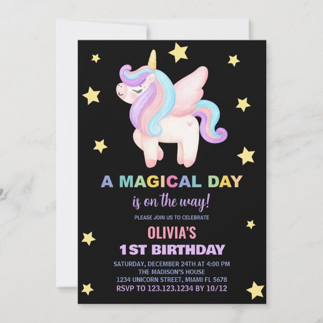 Stars Unicorn Invitations d'anniversaire (Devant)