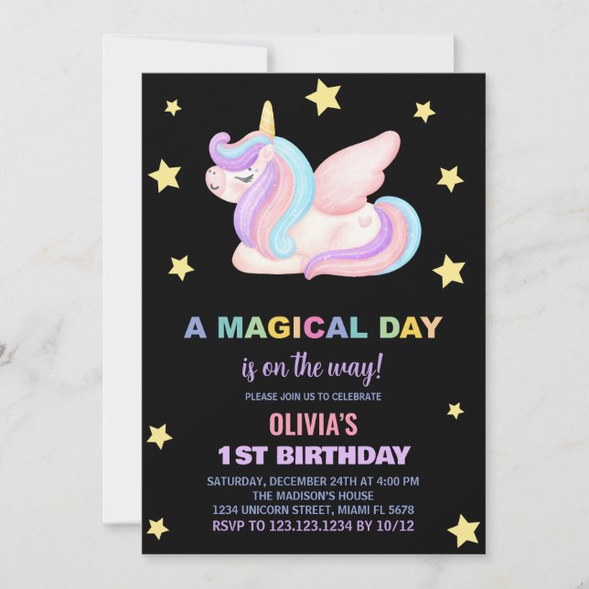 Stars Unicorn Invitations d'anniversaire (Devant)