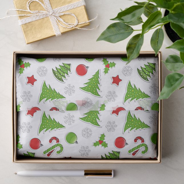 Stars Weihnachtsbaumen Candy Canes Baubles Muster Seidenpapier (Geschenk)