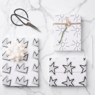 Stars Wrapping Paper Flat Sheet Set of 3 Geschenkpapier Set