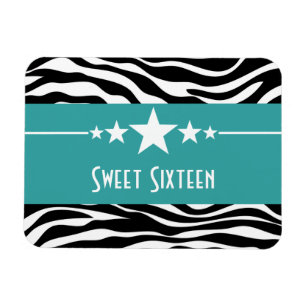 Stars Zebra Print Sweet 16 Magnet, Aqua Magnet