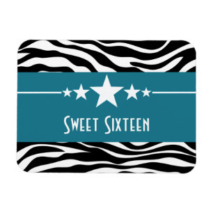 Stars Zebra Print Sweet 16 Magnet, Blau Magnet