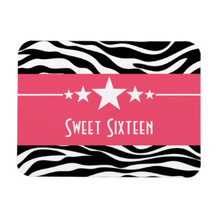 Stars Zebra Print Sweet 16 Magnet, Rosa Magnet