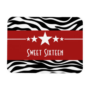 Stars Zebra Print Sweet 16 Magnet, Rot Magnet
