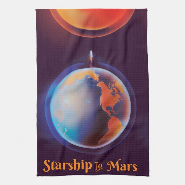 Starship in Mars Geschirrtuch (Vertikal)