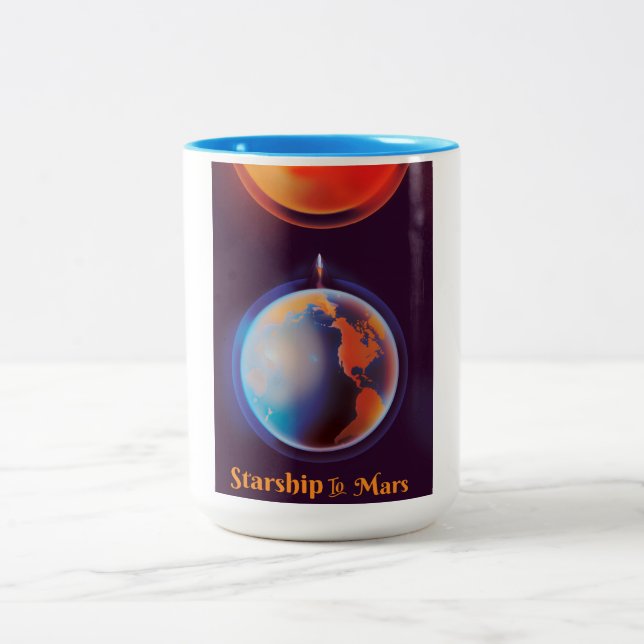 Starship in Mars Zweifarbige Tasse (Mittel)