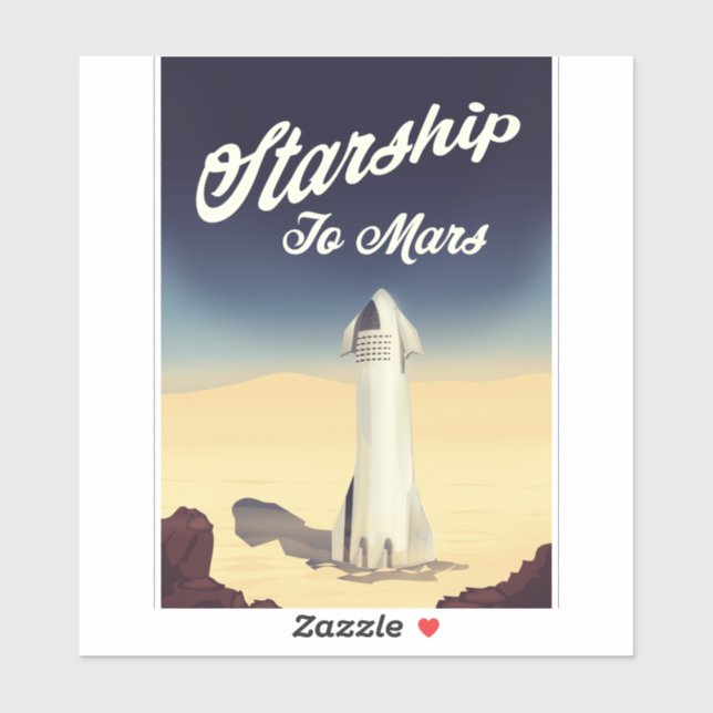 Starship to Mars Vintage Style Space Reise. Aufkleber (Blatt)