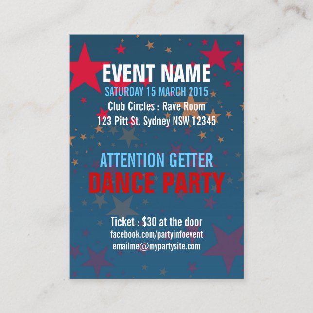 Starstruck Mega Stars Event Party Mini Flyer Visitenkarte (Vorderseite)