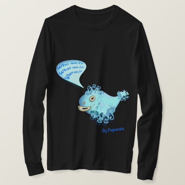 Starstrumpf, Comic, Aufkleber, wer ist, was bin i, T-Shirt (Design vorne)