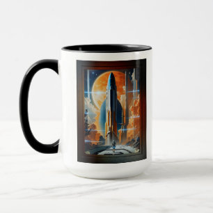 Start am Mittag - Fahrt zum Moon Retro Poster Tasse