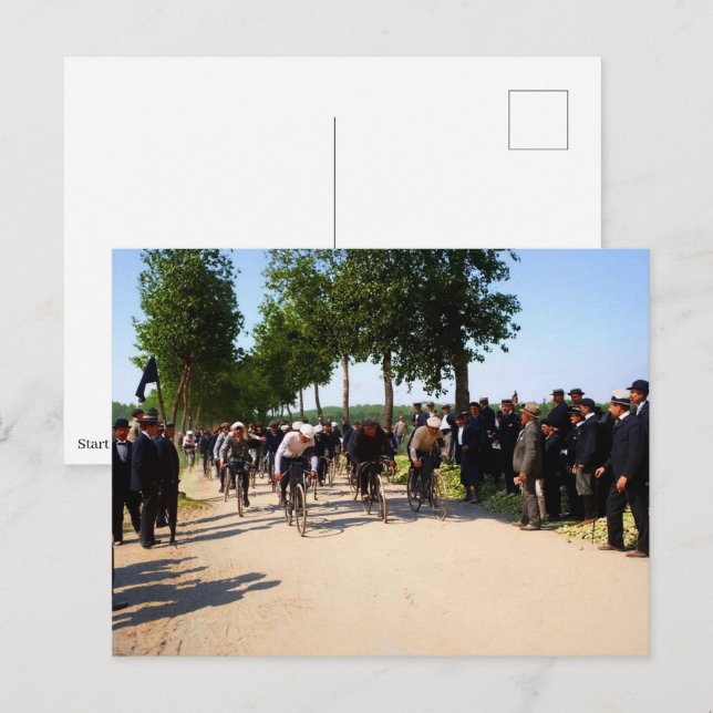 Start der ersten Tour de France Circa 1903 Farbe Postkarte (Vorne/Hinten)