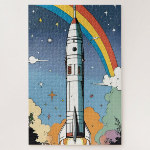 Start-Space-Rakete-Retro-Glossy-Poster