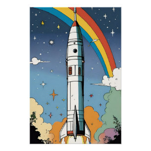 Start-Space-Rakete-Retro-Glossy-Poster Poster