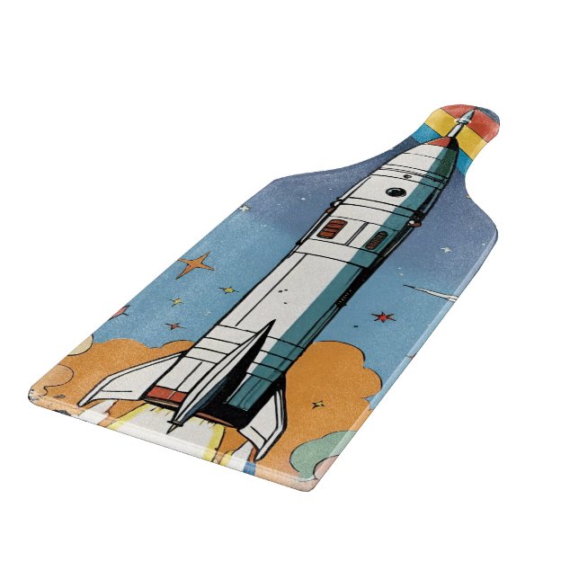 Start-Space-Rakete-Retro-Glossy-Poster Schneidebrett (Ecke)