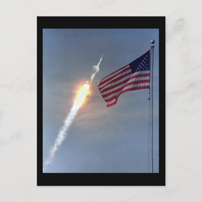 Start von Apollo 11, mit Flagge, NASA Postkarte (Vorderseite)