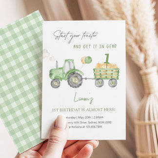 Start Your Tractor 1st Birthday Party Einladung