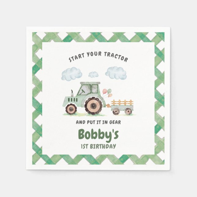 Start Your Tractor 1st Birthday Serviette (Vorderseite)
