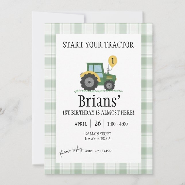 Start Your Tractor Children's Birthday Invitation Einladung (Vorderseite)