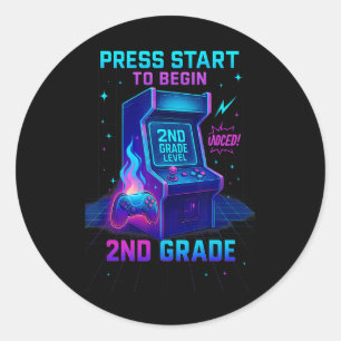 Starte 2. Klasse Gamer Kids Level Up Spaß Runder Aufkleber