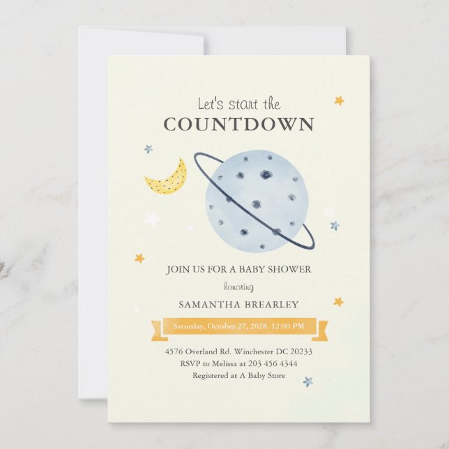 Starten Sie die Countdown-Baby-Dusche des Weltraum Einladung (Vorderseite)