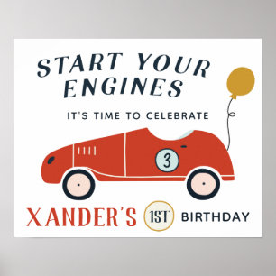 Starten Sie Ihre Motoren Rennwagen Geburtstagsfeie Poster