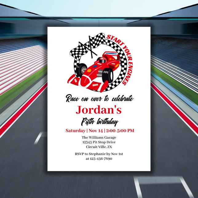 Starten Sie Ihren Motor Red Race Car jedes Alter G Einladung (Von Creator hochgeladen)