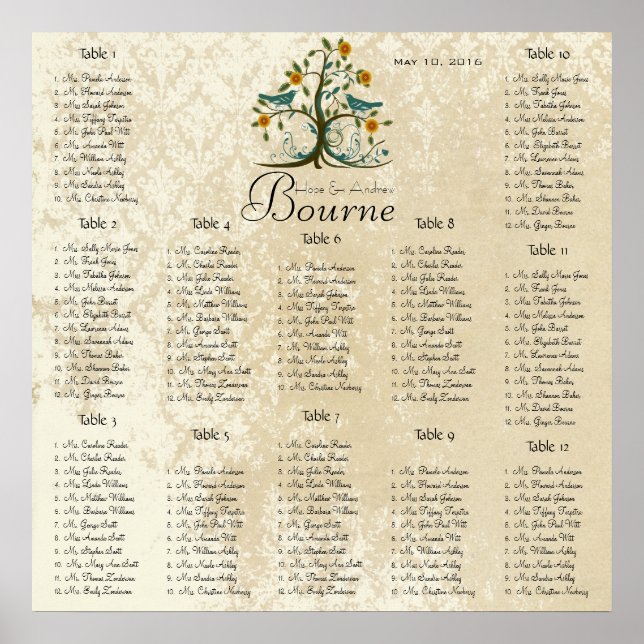 Startet bei $13.20 Seating Chart 12 Tische Poster (Vorne)