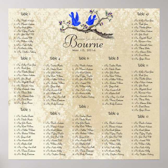 Startet bei $13.20 Seating Chart 12 Tische Poster (Vorne)