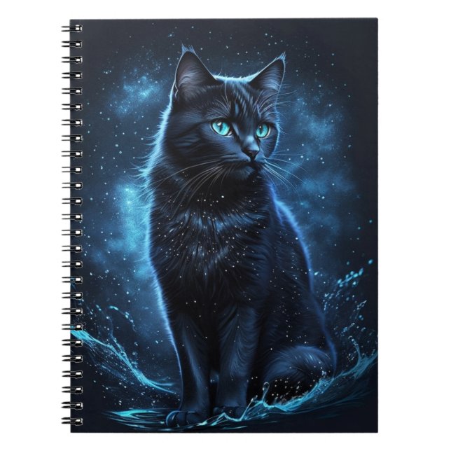 Startnight Blue Black Cat Splash Art Notizblock (Vorderseite)
