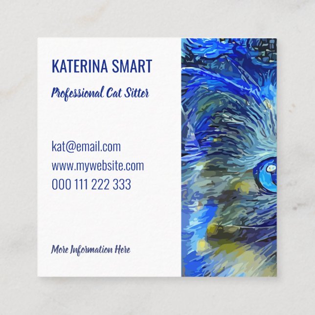 Startnight Niedlich Pet Cat Portrait Template Squa Quadratische Visitenkarte (Rückseite)