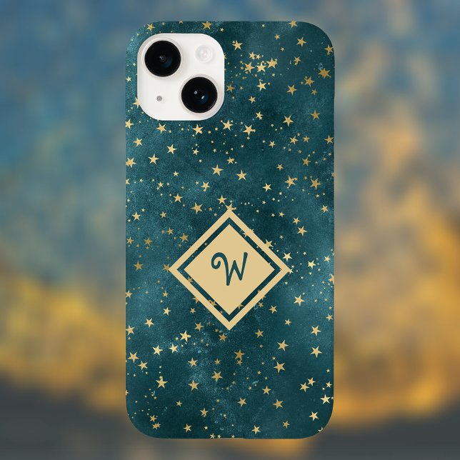 Startnight Space Design mit Gold Monogram iPhone 14 Hülle (Von Creator hochgeladen)