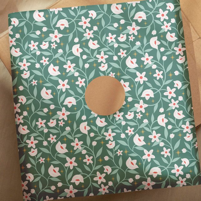 Stary Botanic Floral Blossom Vine Leaf Muster Seidenpapier (Stary Botanical Floral Blossom Vine Leaf Pattern Tissue Paper)