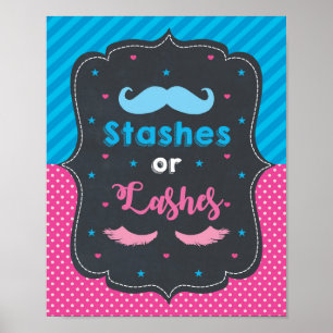 Stashes oder Lashes Gender Reveal Baby Shower Sign Poster