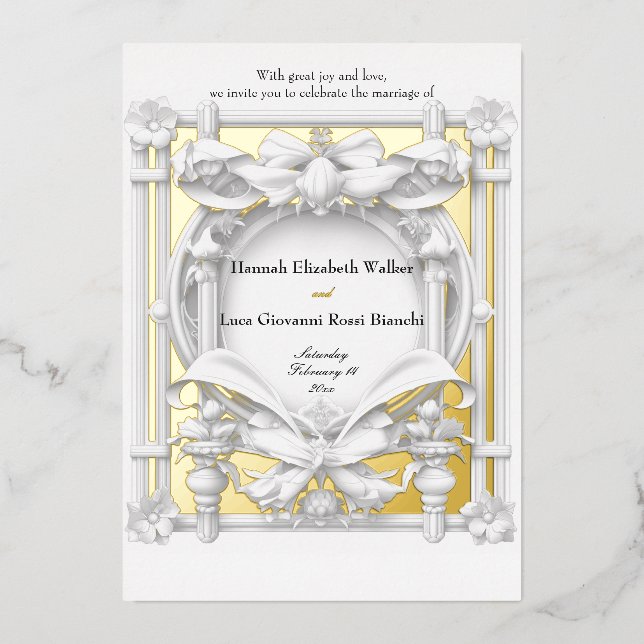 State Gold Motif Atelier Wedding Folieneinladung (Vorderseite)
