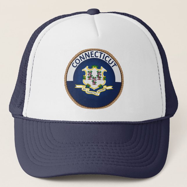 State of Connecticut Flag Seal Trucker Hat Truckerkappe (Vorderseite)